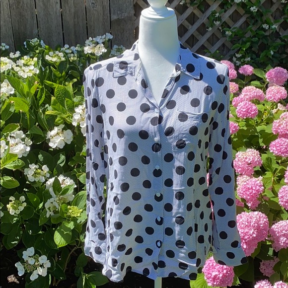 Foxcroft Tops - Black And Cream Dotted Foxcroft Blouse